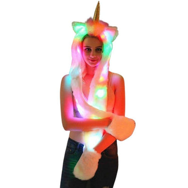 LED Light Up Faux Fur Hat Scarf Gloves Bear Unicorn Hood Hat Plush Warm Scarf Gloves Halloween Christmas Party Novelty Kawaii Cyber from NSE Imports #2.